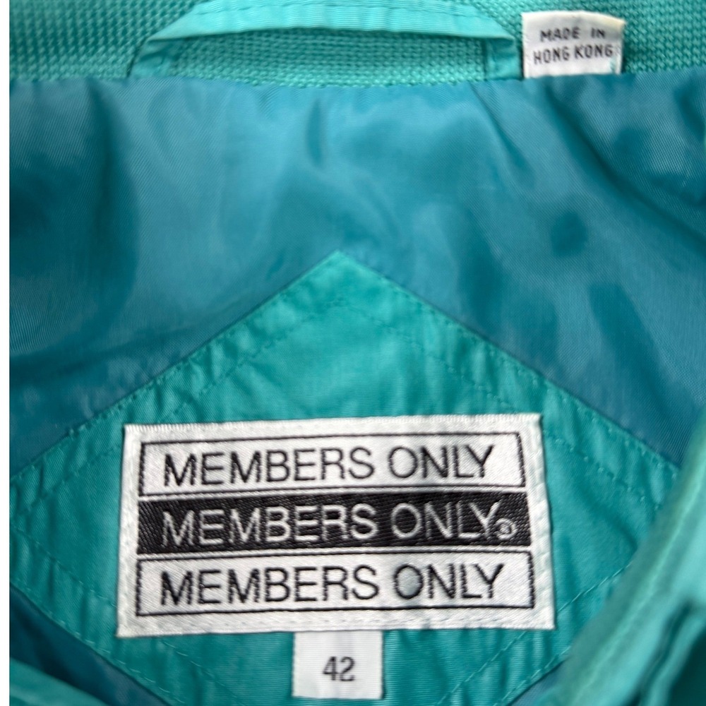 Vintage Members Only Racer Jacket Teal Turquoise 80s Bomber Coat Mens 42 - Picture 4 of 12